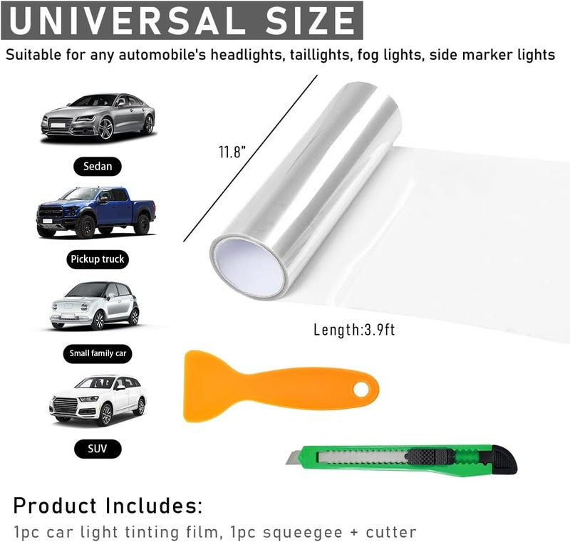 Wevdn Car Light Tint Film, 46.8" × 11.8" Extra-Wide Waterproof Headlight Taillight Tint Wrap Roll, Self Adhesive Film Sticker Sheet for Car Headlight Tail Lights with Squeegee+Cutter (Transparent) - Image 2